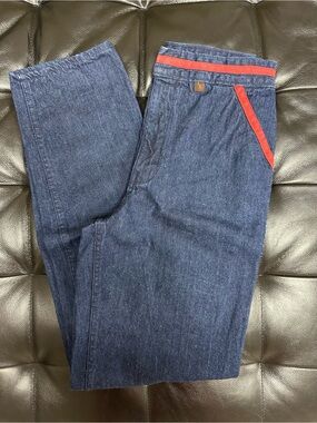 Vintage Spider Straight-Leg Denim Jeans with Red Trim